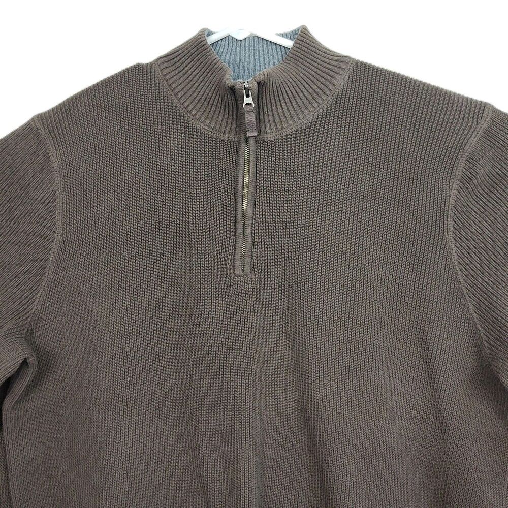 VTG Eddie‎ Bauer 1/4-zip men's pullover sweater, XL Tall, brown, stand up collar - Picture 2 of 10